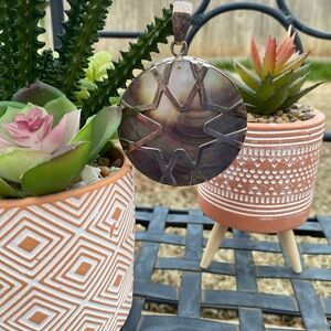 Round Pendant with Geometric Design - NO CHAIN